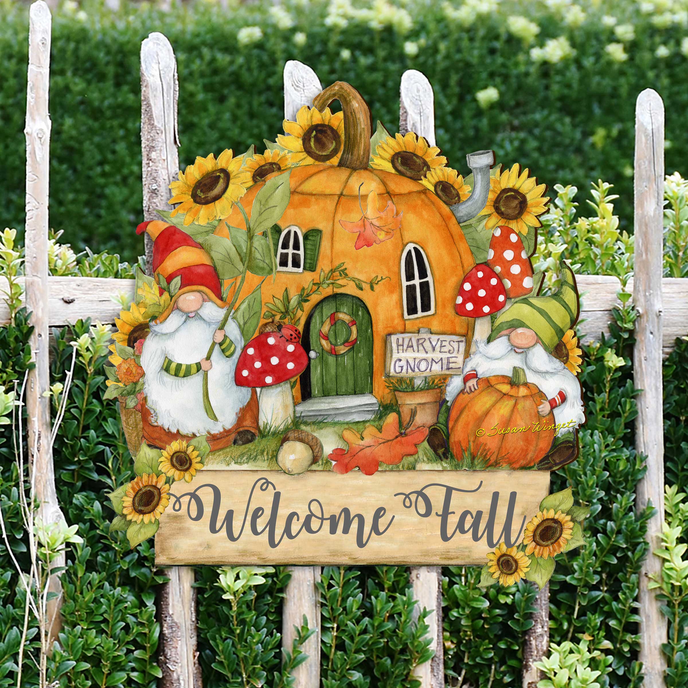 Outdoor Garden Stake Fall Decoration - Front Yard Gnome Welcome Sign - Backyard Decor - Cornucopia Garden Decor - Harvest Handmade Gift - Autumn Front Yard Decor by Susan Winget - 8471209M-SW-2