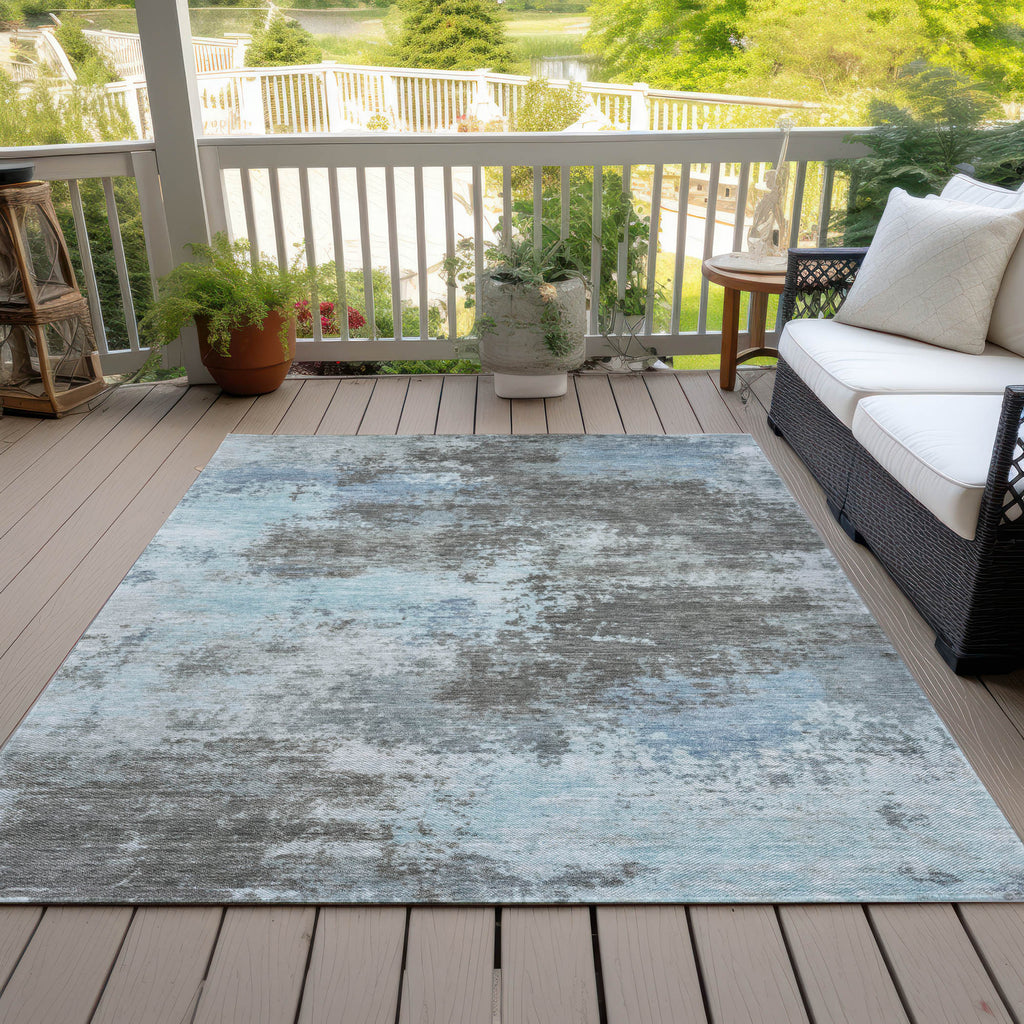 3' X 5' Taupe And Sky Blue Abstract Washable Indoor Outdoor Area Rug-3