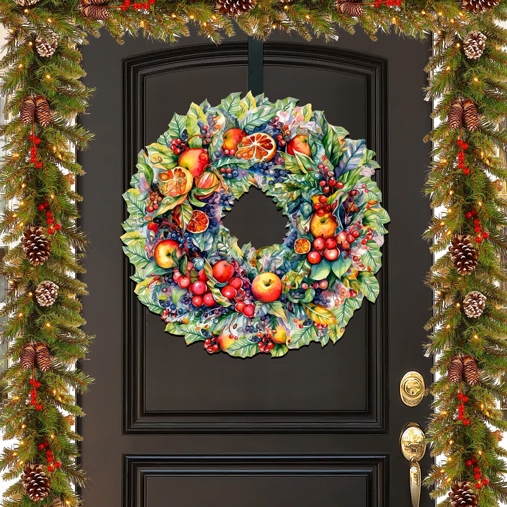 Summer Harvest Fruit Wreath Holiday Door Decor by G. Debrekht - Fall Halloween Decor - 8611071H-0