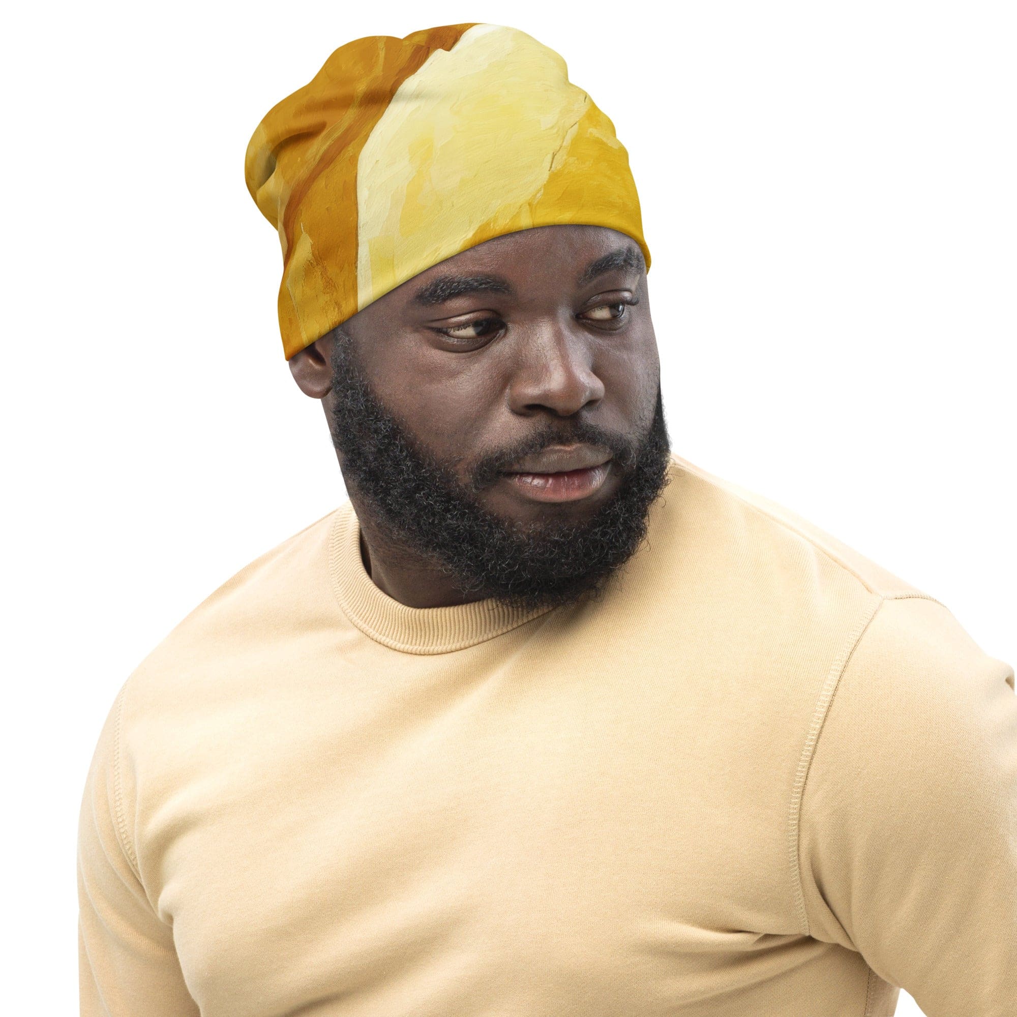 Double-layered Beanie Hat Rustic Yellow Stone Print-2