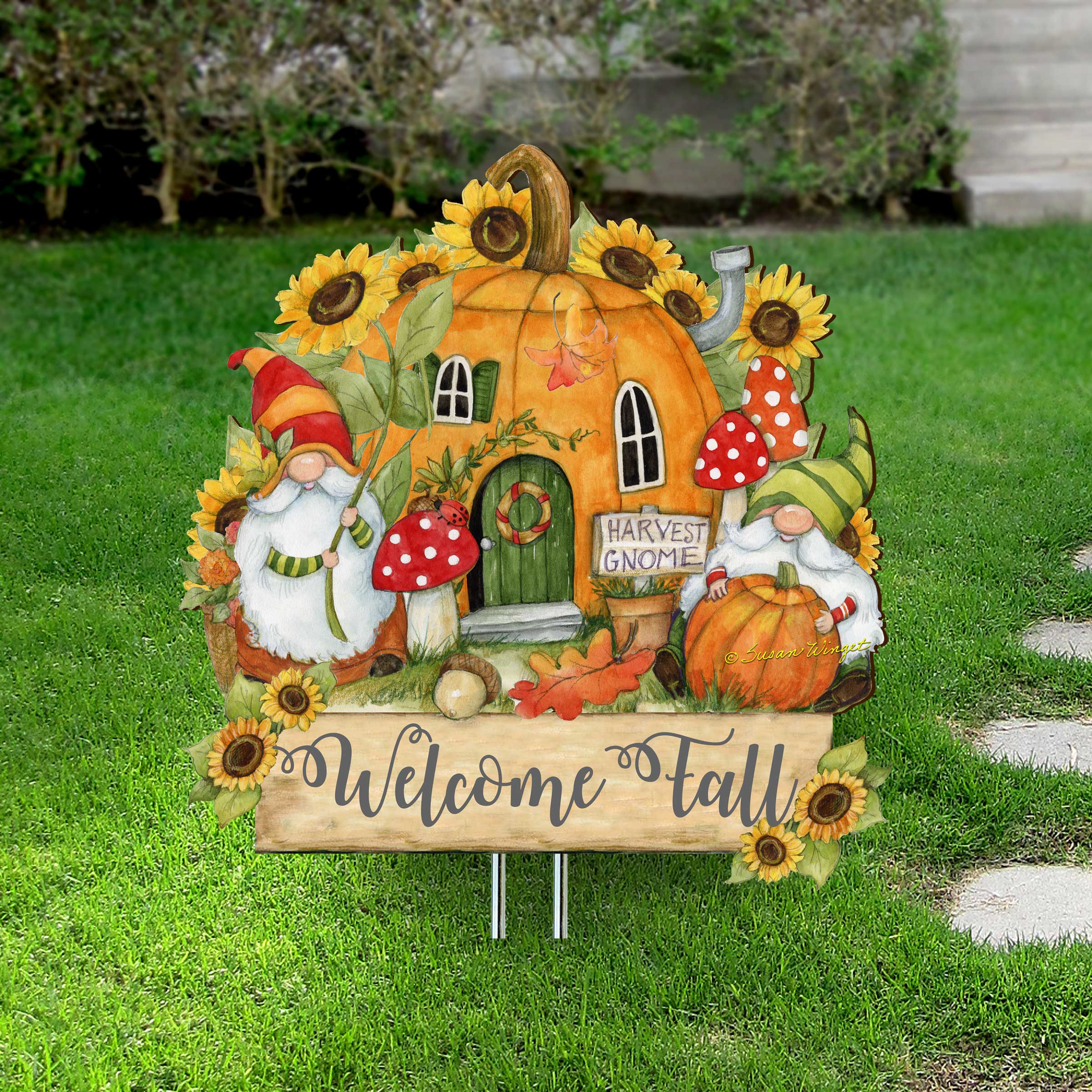 Outdoor Garden Stake Fall Decoration - Front Yard Gnome Welcome Sign - Backyard Decor - Cornucopia Garden Decor - Harvest Handmade Gift - Autumn Front Yard Decor by Susan Winget - 8471209M-SW-0